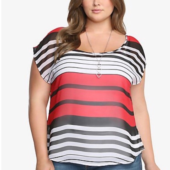 torrid Tops - Torrid Stripe Button Back Sheer Top